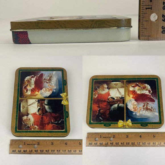 Vtg 1997 Coca Cola Santa Christmas Hinged Tin with 2 Sealed Decks Playing Cards - Picture 3 of 10